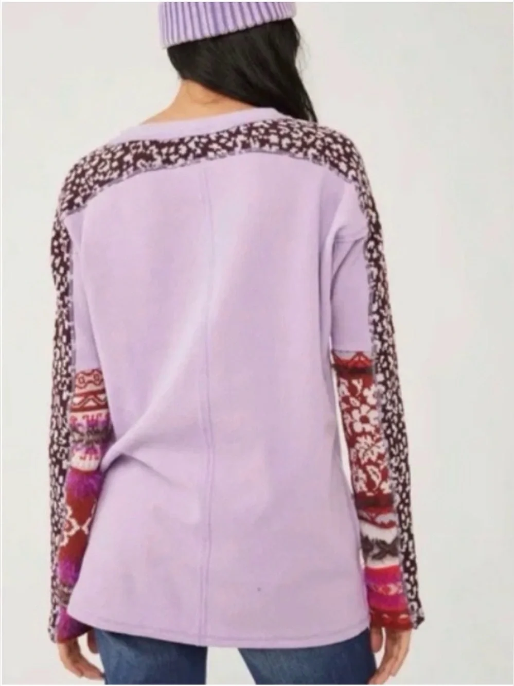 Free People Petal Lilac On My Way Thermal Top Patterned Sleeve Medium